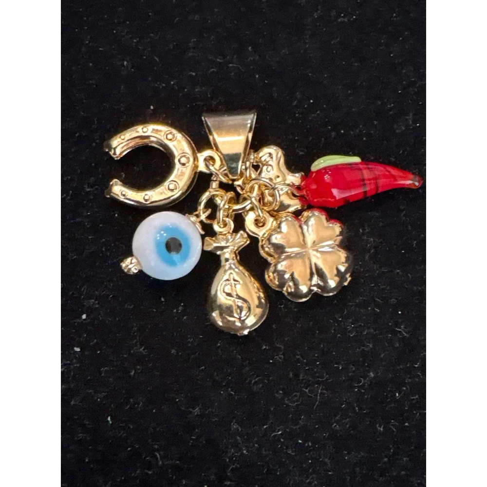 18k Gold Filled Lucky Charm Pendant Horseshoe Evil Eye Money‎ Bag Clover Pepper